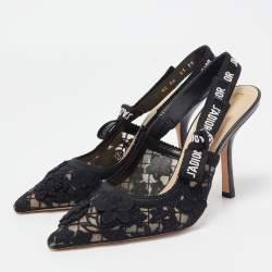 DIOR BLACK FLORAL LACE J'ADIOR POINTED TOE SLINGBACK PUMPS KCV039BYE900 